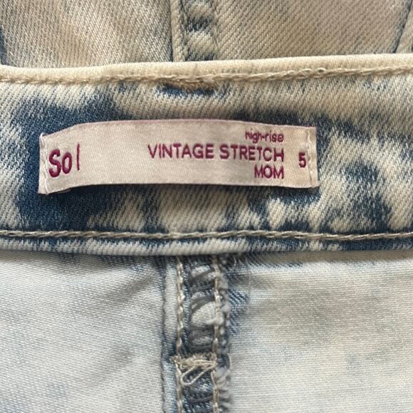 SO High Rise Vintage Stretch Mom Jeans Juniors Size 5 Light Acid Wash Taper Leg - Picture 5 of 10